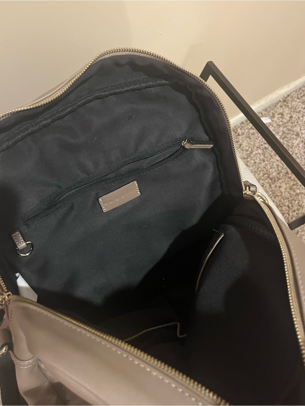 Like New Bugatti Taupe Faux-Leather Convertible Backpack Messenger - Picture 9 of 11